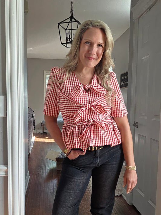 Red Gingham Triple Bow Top