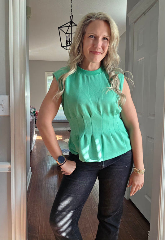Green Sleeveless Peplum Top