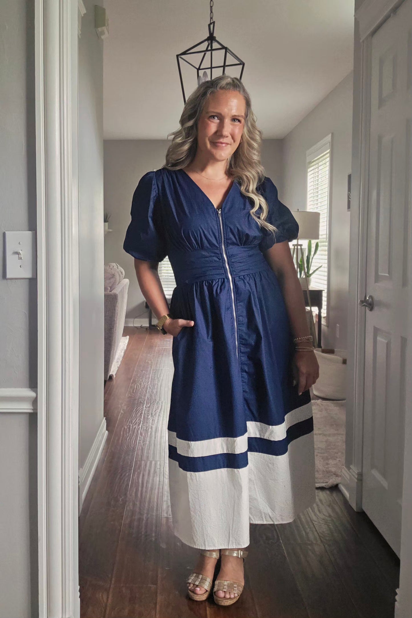 Navy Dress w/Bubble Sleeve