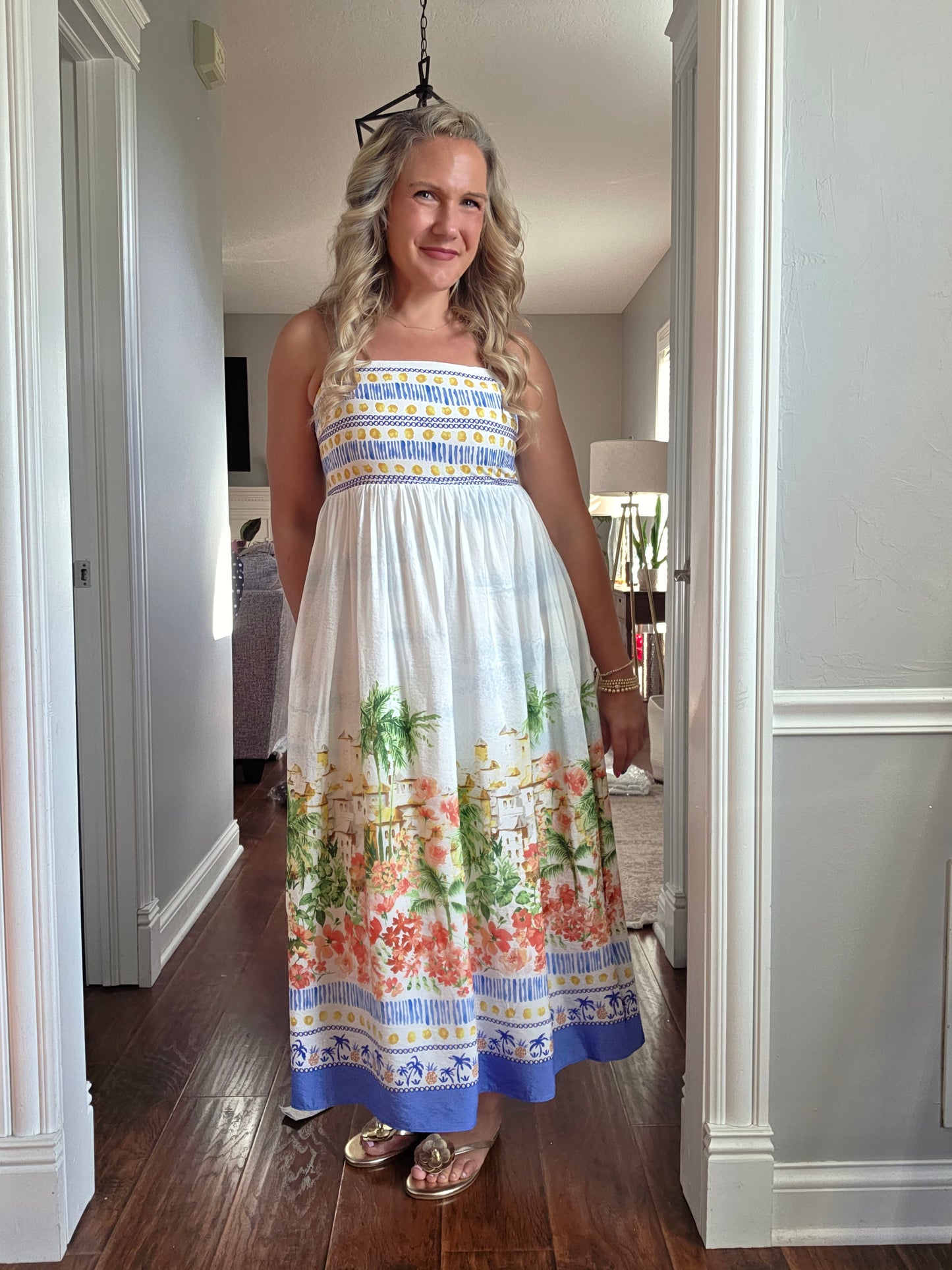 Tropical Scenic Print Midi Dress