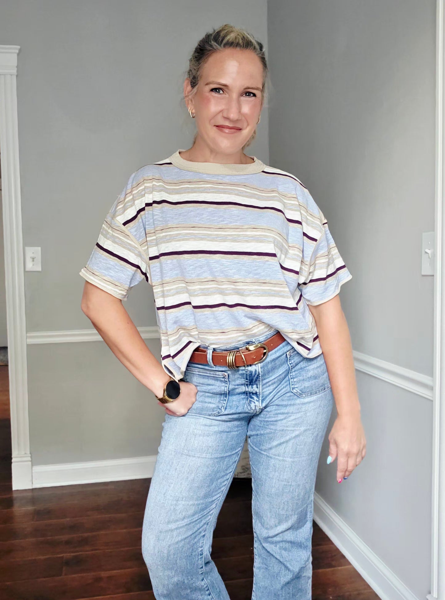 Light Blue Striped Boxy Tee