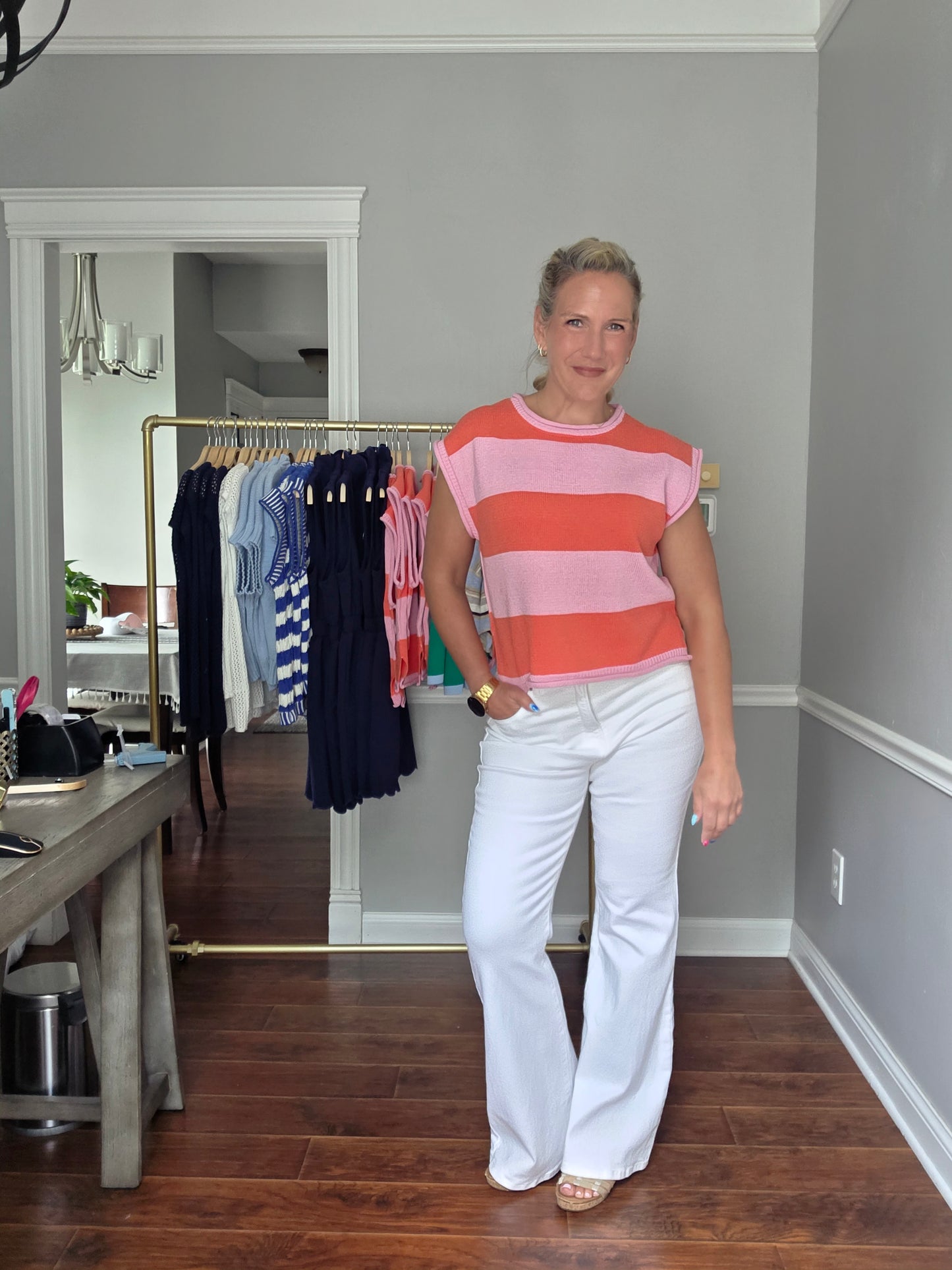 Pink & Orange Striped Knit Top