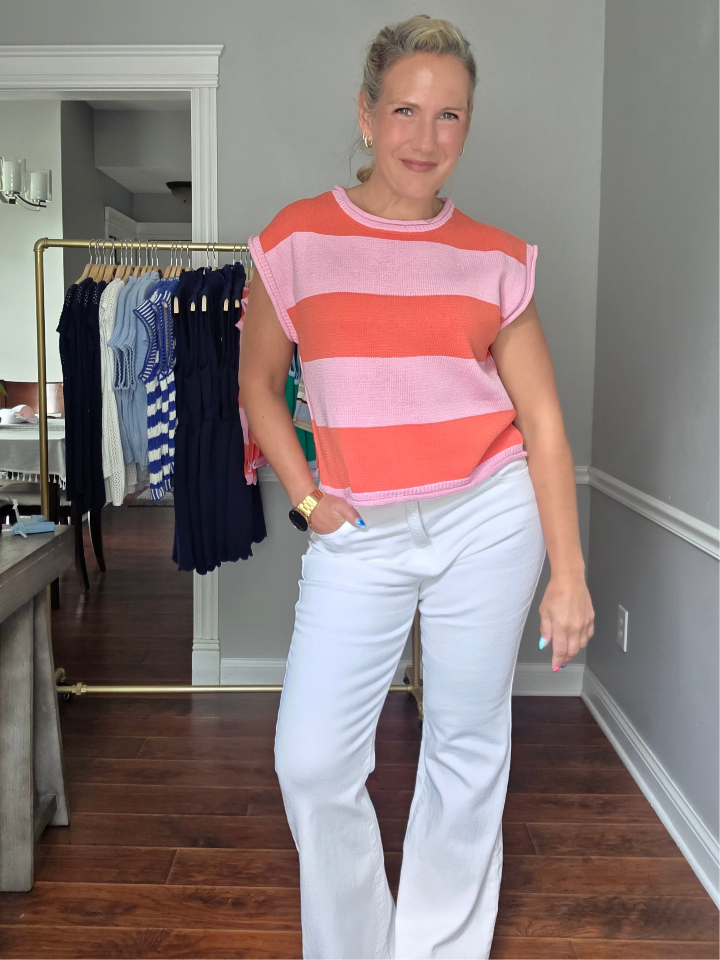Pink & Orange Striped Knit Top