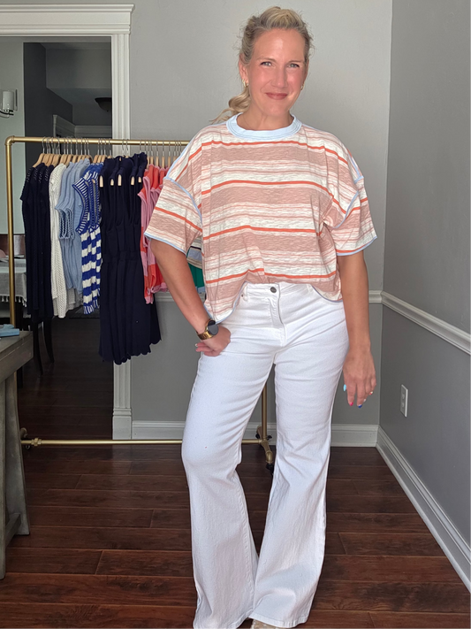 Coral Striped Boxy Tee