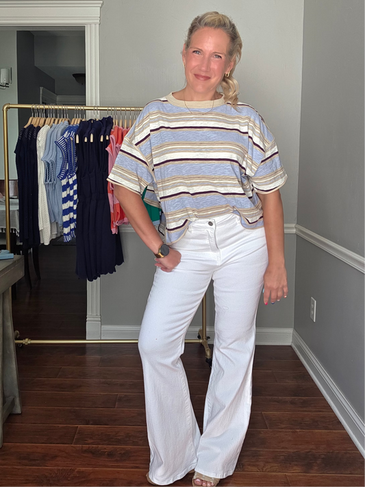 Light Blue Striped Boxy Tee