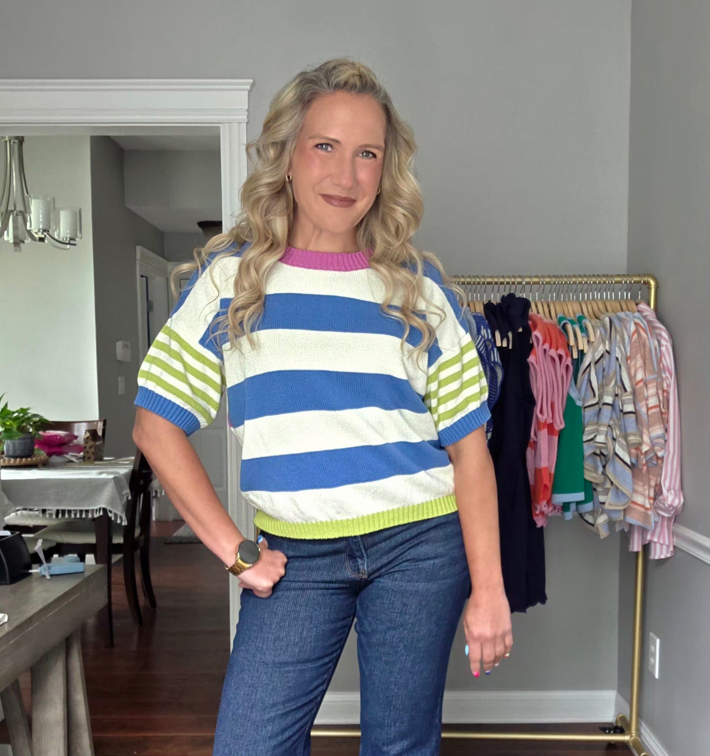 Royal Blue Multi Stripe Relaxed Fit Top