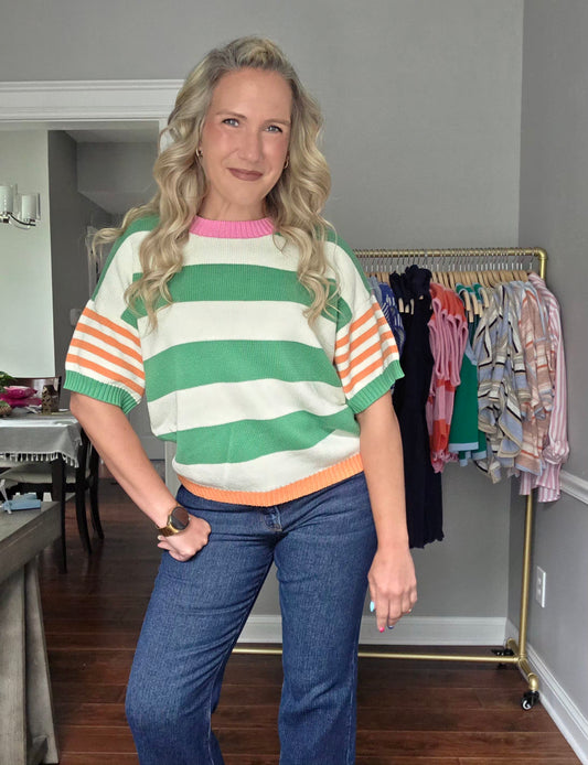 Kelly Green Multi Stripe Relaxed Fit Top