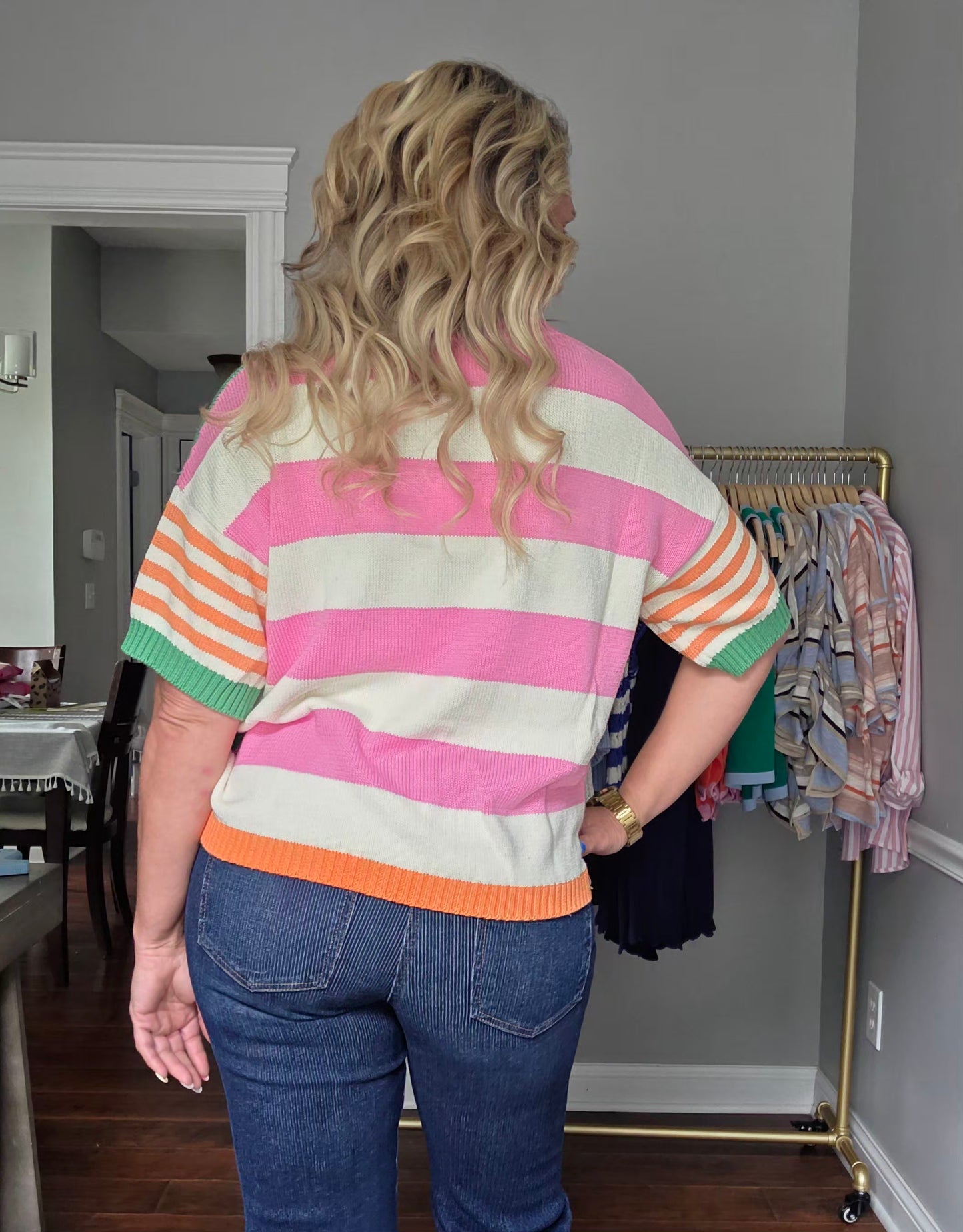 Kelly Green Multi Stripe Relaxed Fit Top