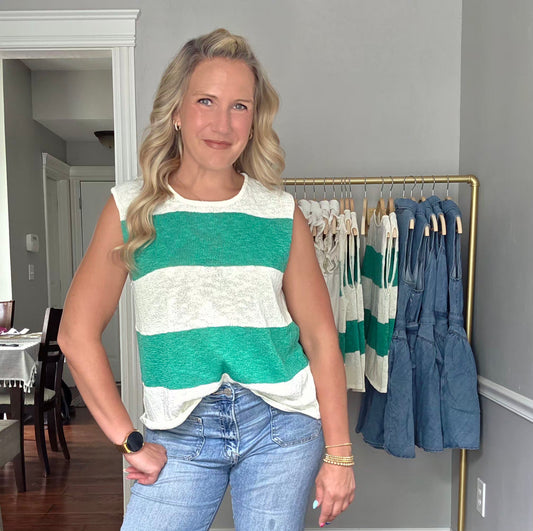 Kelly Green Colorblock Stiped Knit Top