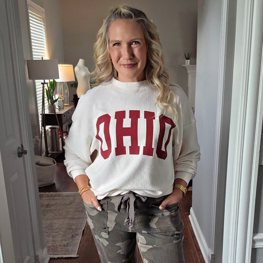 Cream OHIO Waffle Knit Oversized Sweatshirt