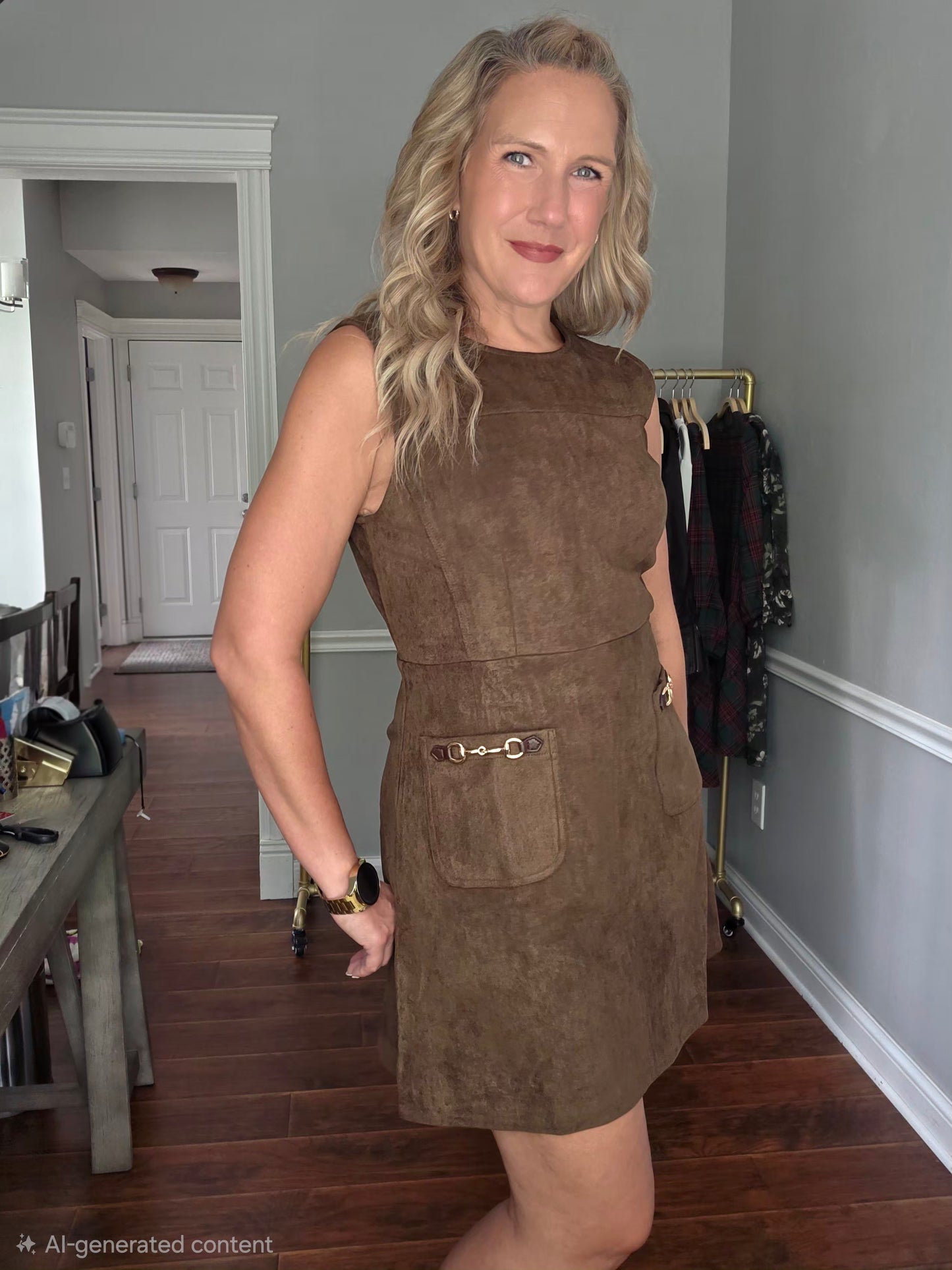 Brown Faux Suede Sleeveless Dress