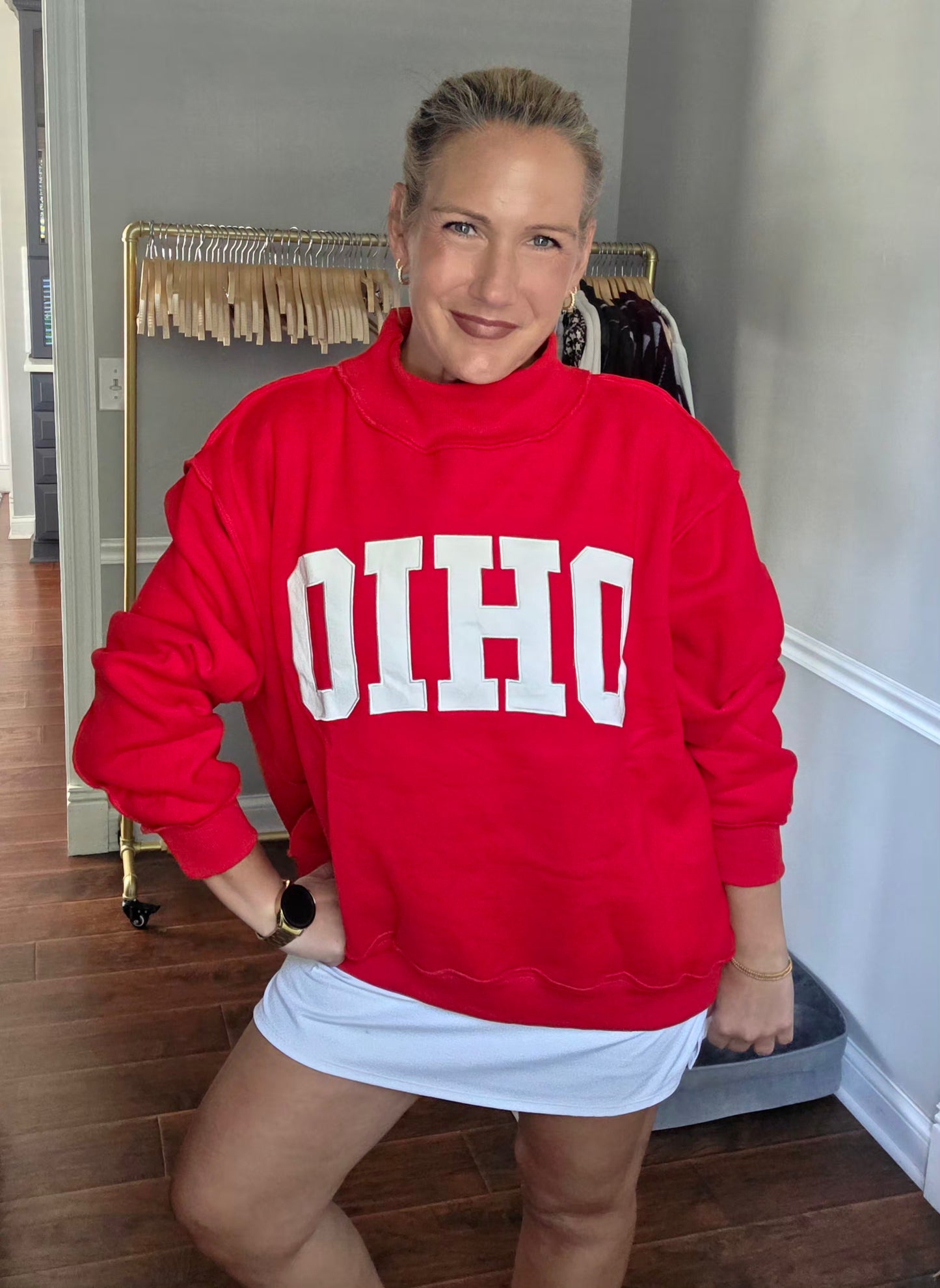 OHIO Red Mock Neck Oversized Sweatshirt