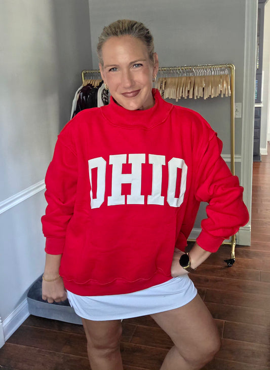 OHIO Red Mock Neck Oversized Sweatshirt