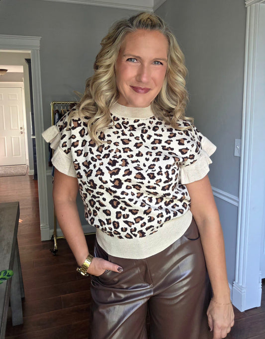 Ruffle Sleeve Leopard Print Sweater