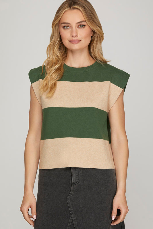 Green & Tan Striped Top