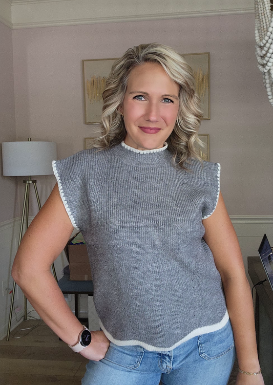 Grey Mock Neck Sleeveless Sweater