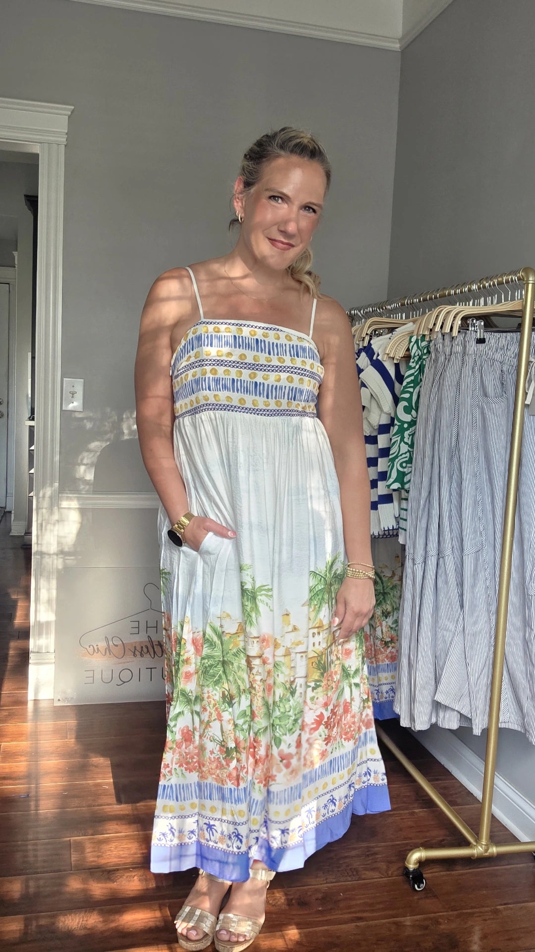 Tropical Scenic Print Midi Dress