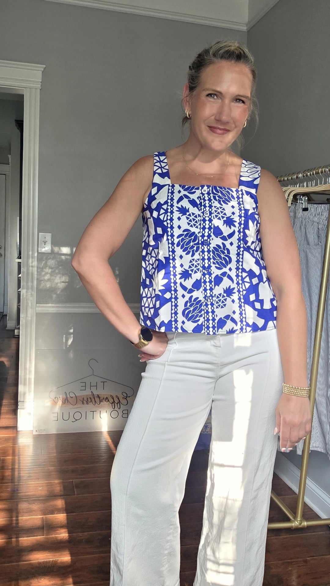 Royal Blue Button Front Top