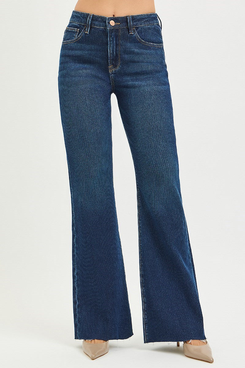RISEN High Rise Bootcut Jeans w/ Corduroy-Like Texture