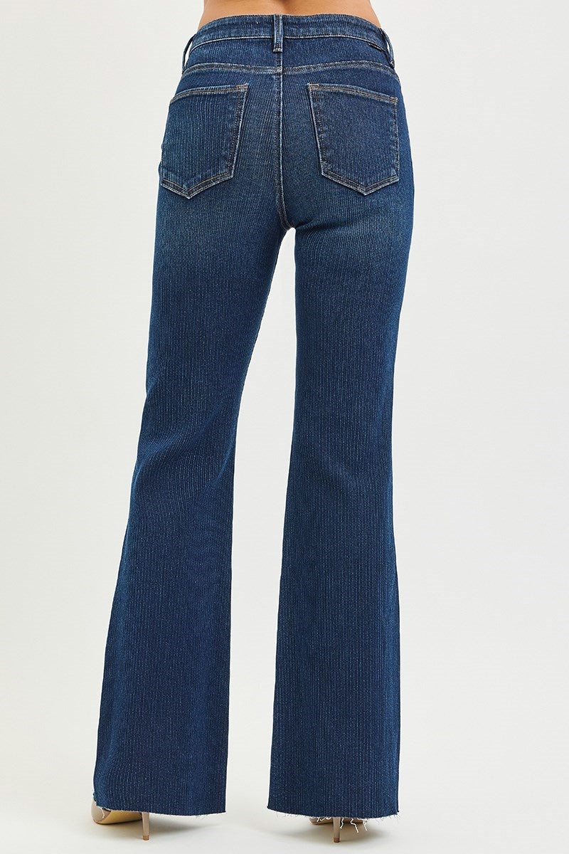 RISEN High Rise Bootcut Jeans w/ Corduroy-Like Texture