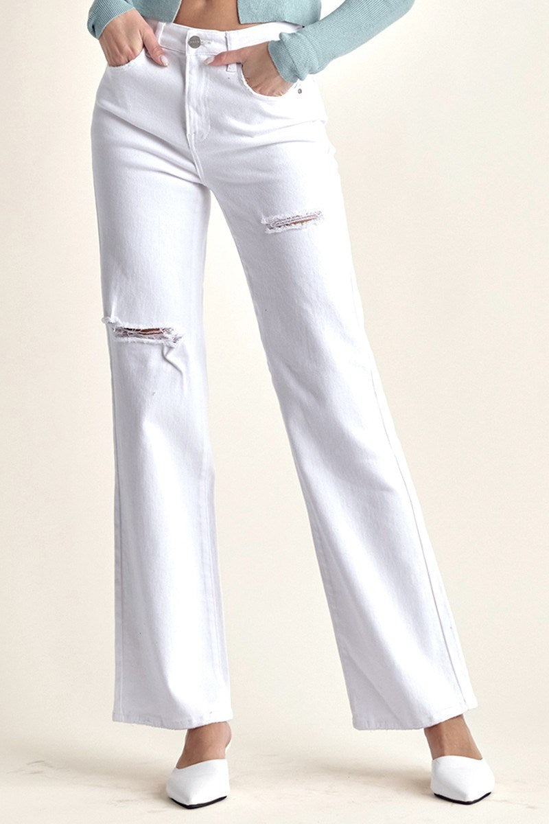 RISEN White High Rise Relaxed Straight Jeans