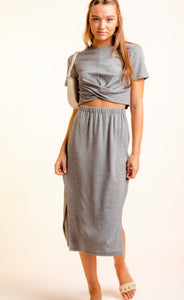 Grey 2-Piece Midi Skirt Set