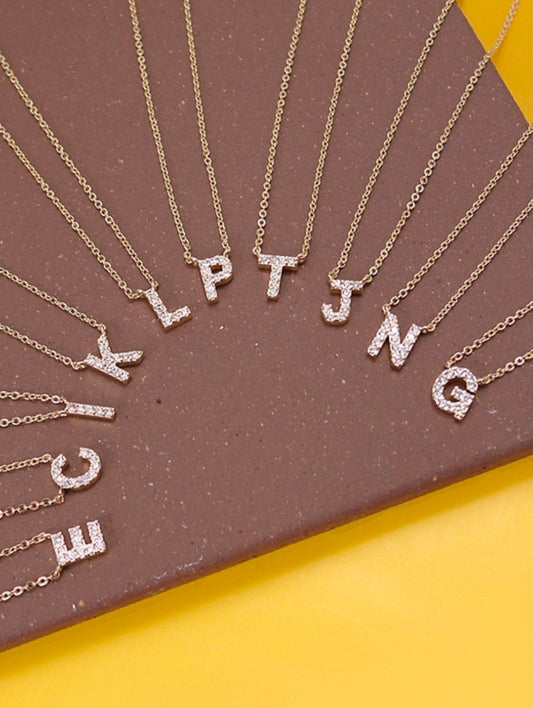 Gold Rhinestone Initial Necklace