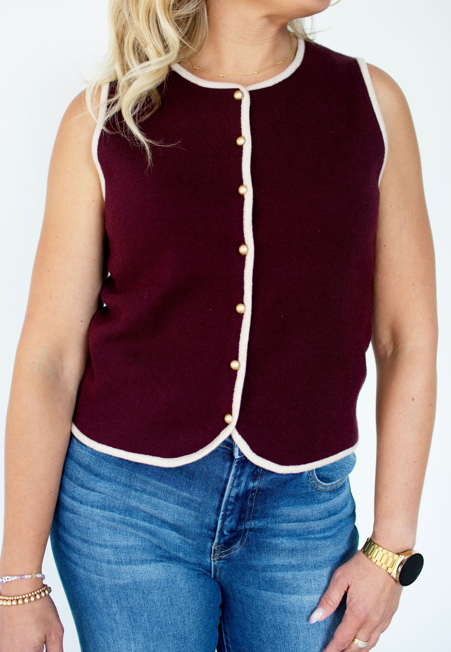 Wine Vest w/ Cream Piping