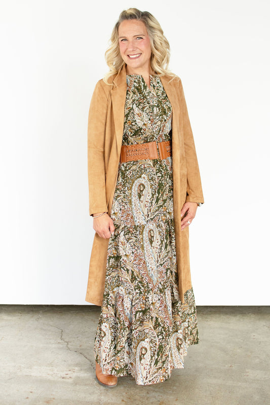 Camel Faux Suede Duster Coat