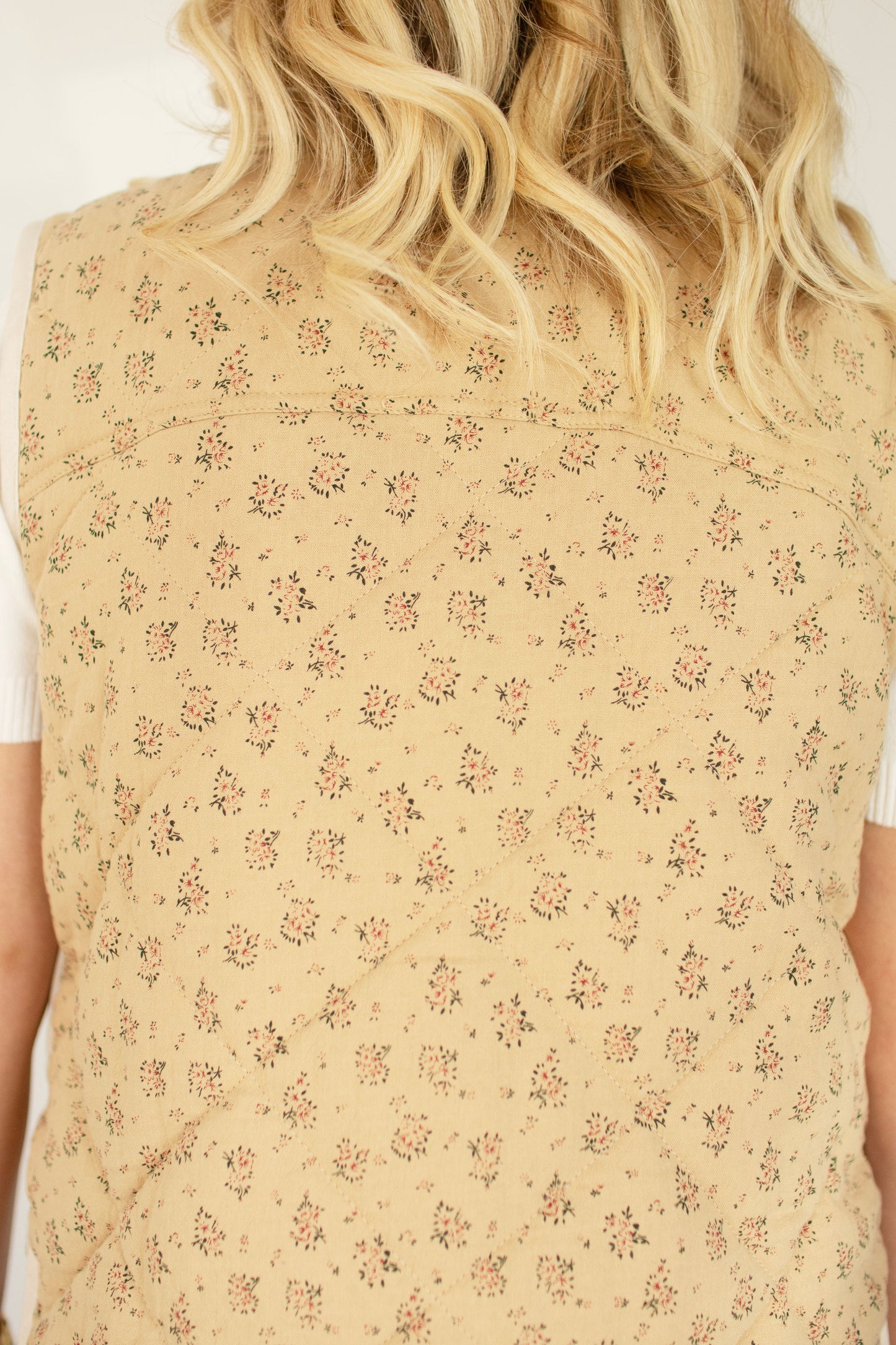 Tan Quilted Floral Vest