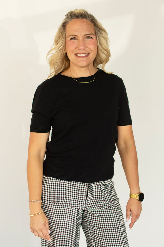 Soft Black Crew Knit Top
