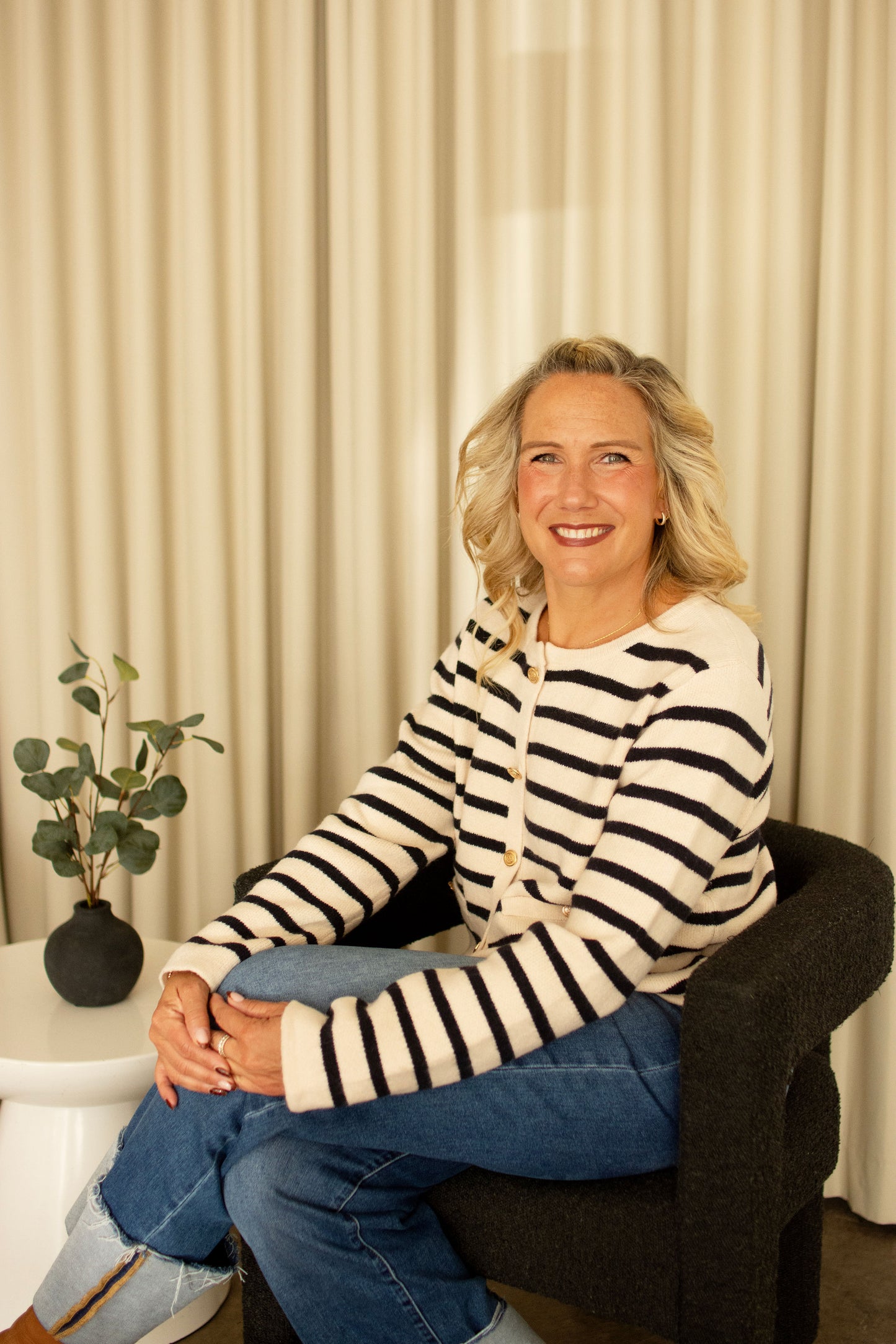 Navy Striped Gold Button Cardigan