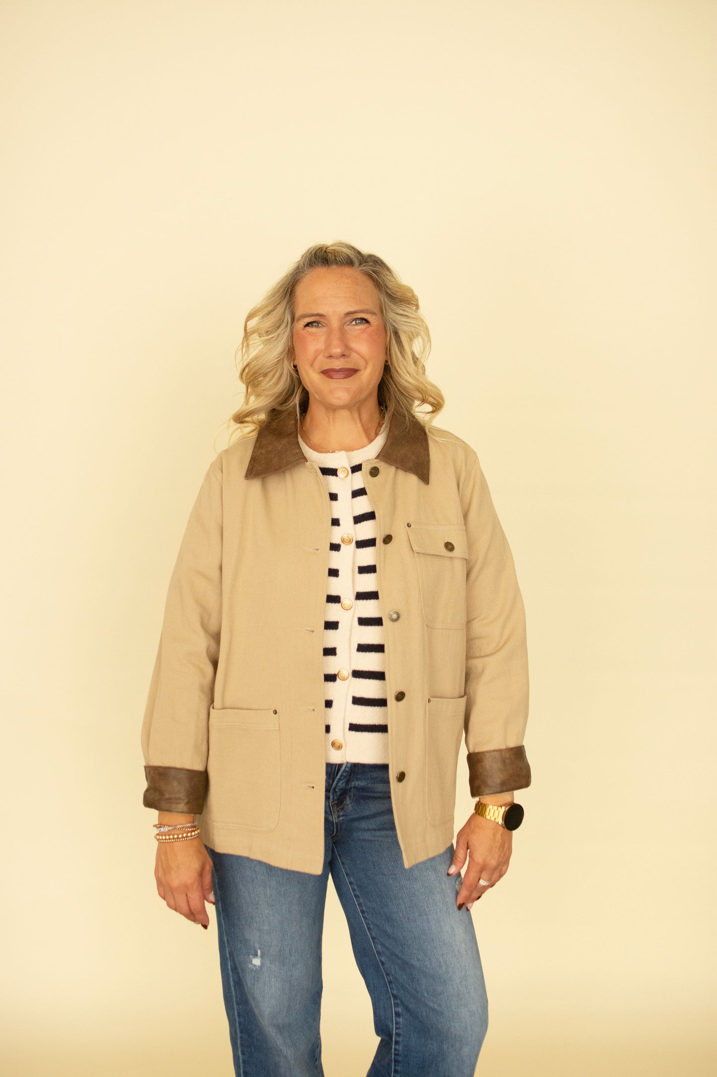 Sand Barn Jacket w/Leather Details