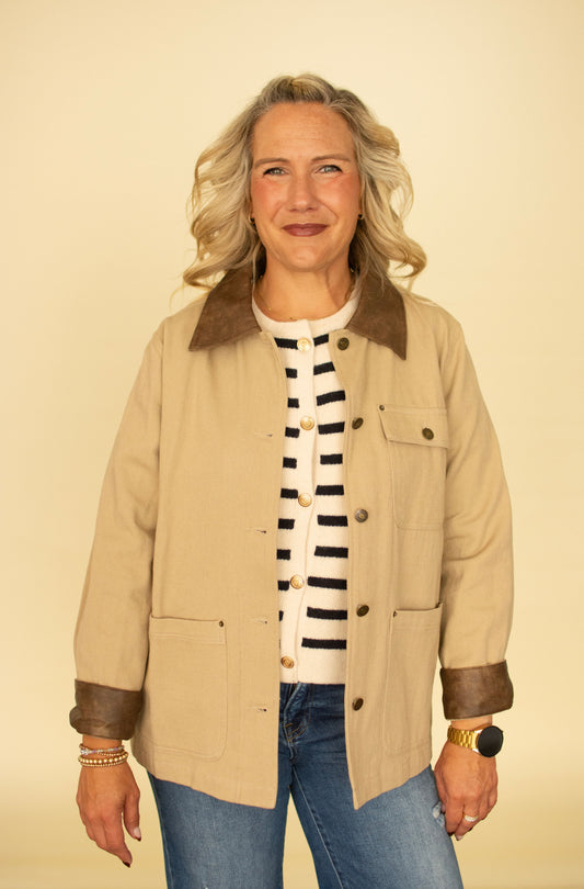 Sand Barn Jacket w/Leather Details