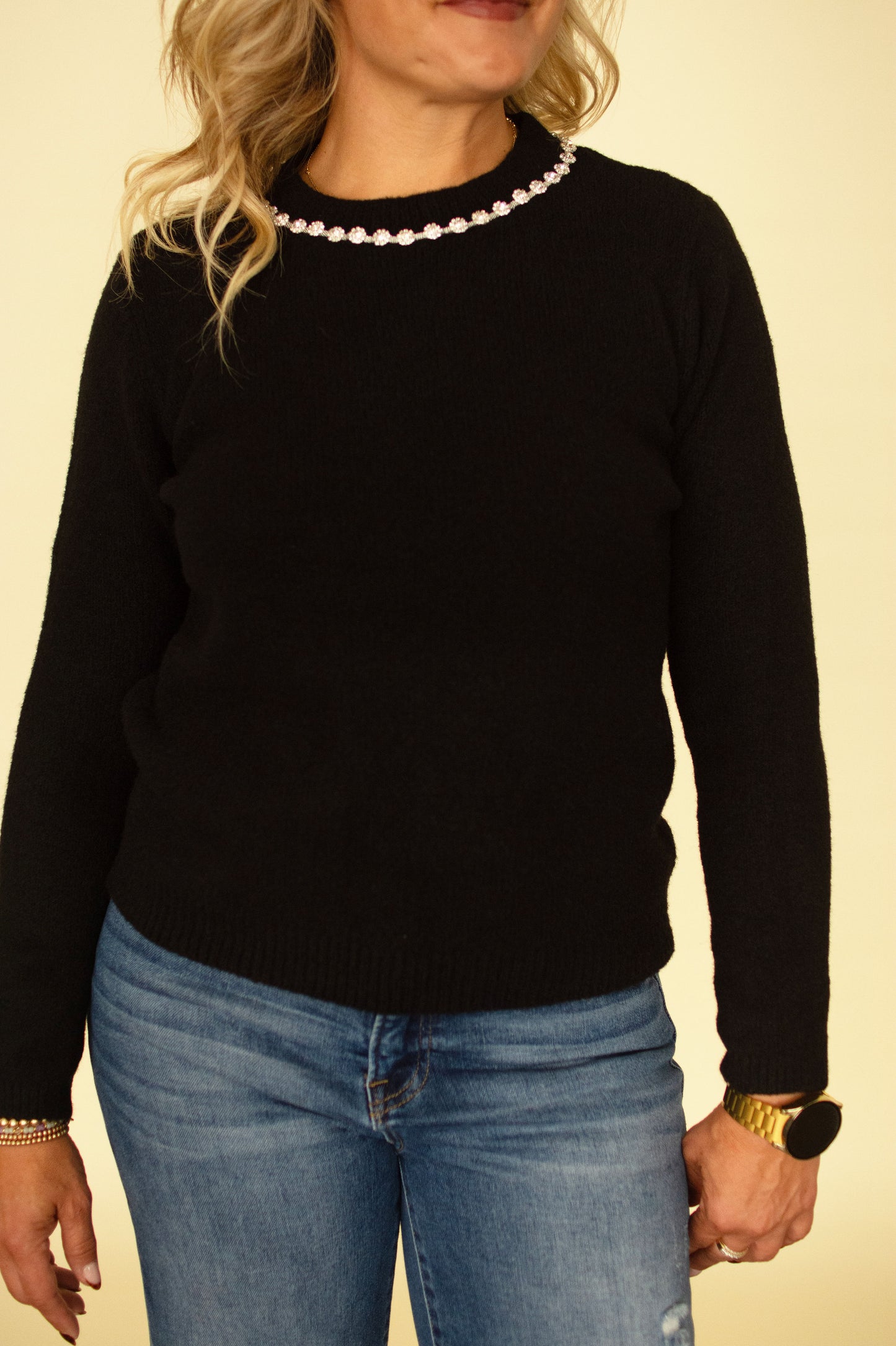 Black Jeweled Neck Sweater