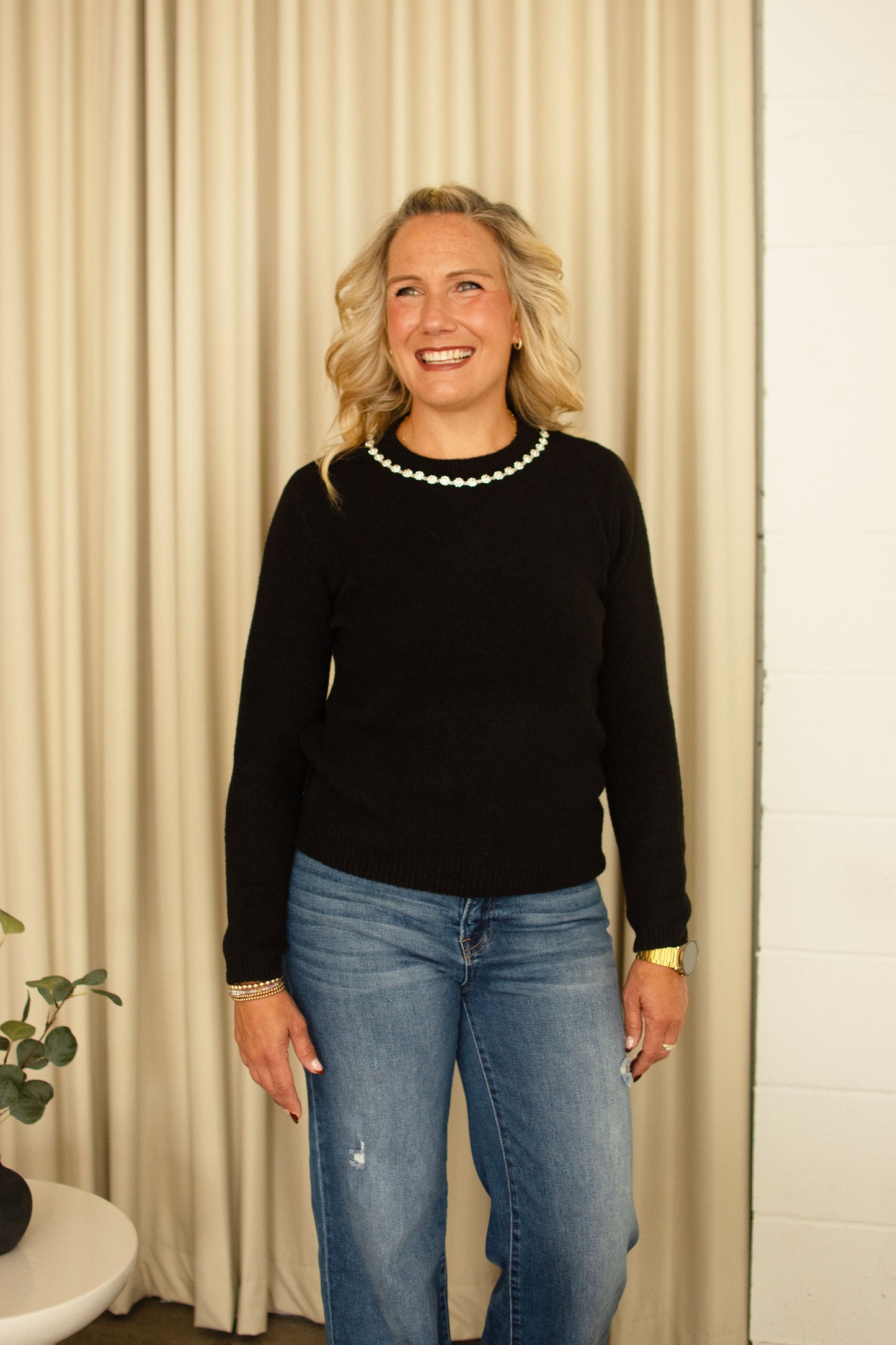 Black Jeweled Neck Sweater