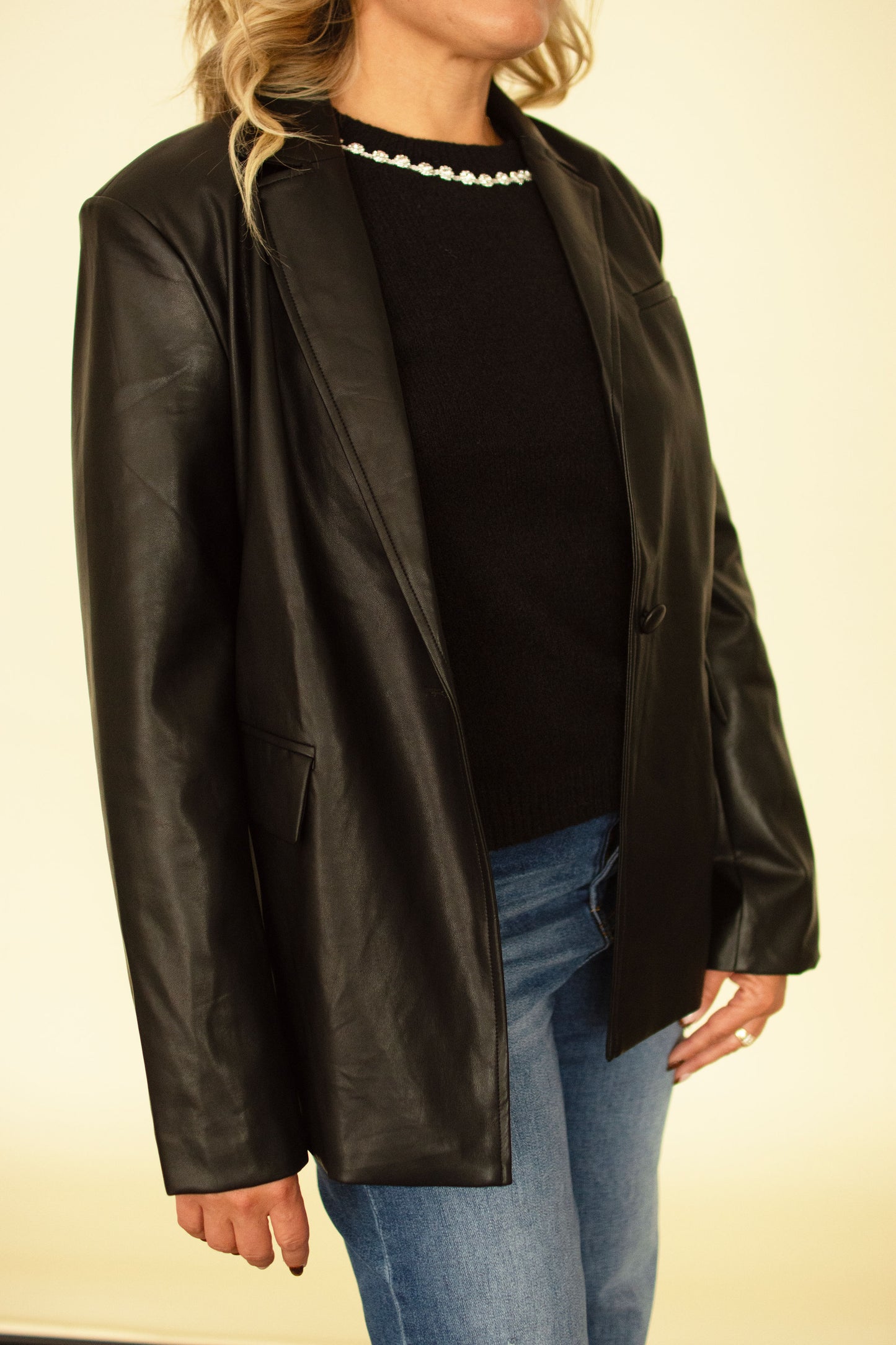 Faux Leather Black Blazer