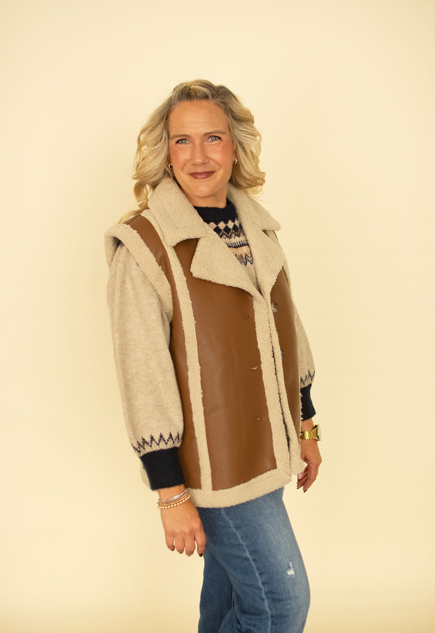 Faux Leather Shearling Vest