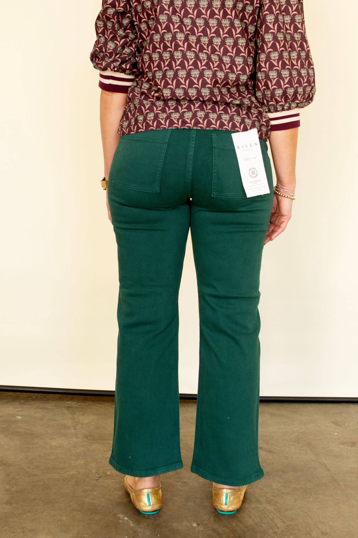 RISEN Green High Rise Ankle Bootcut Jeans