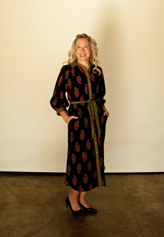 Black Midi Floral Print Dress