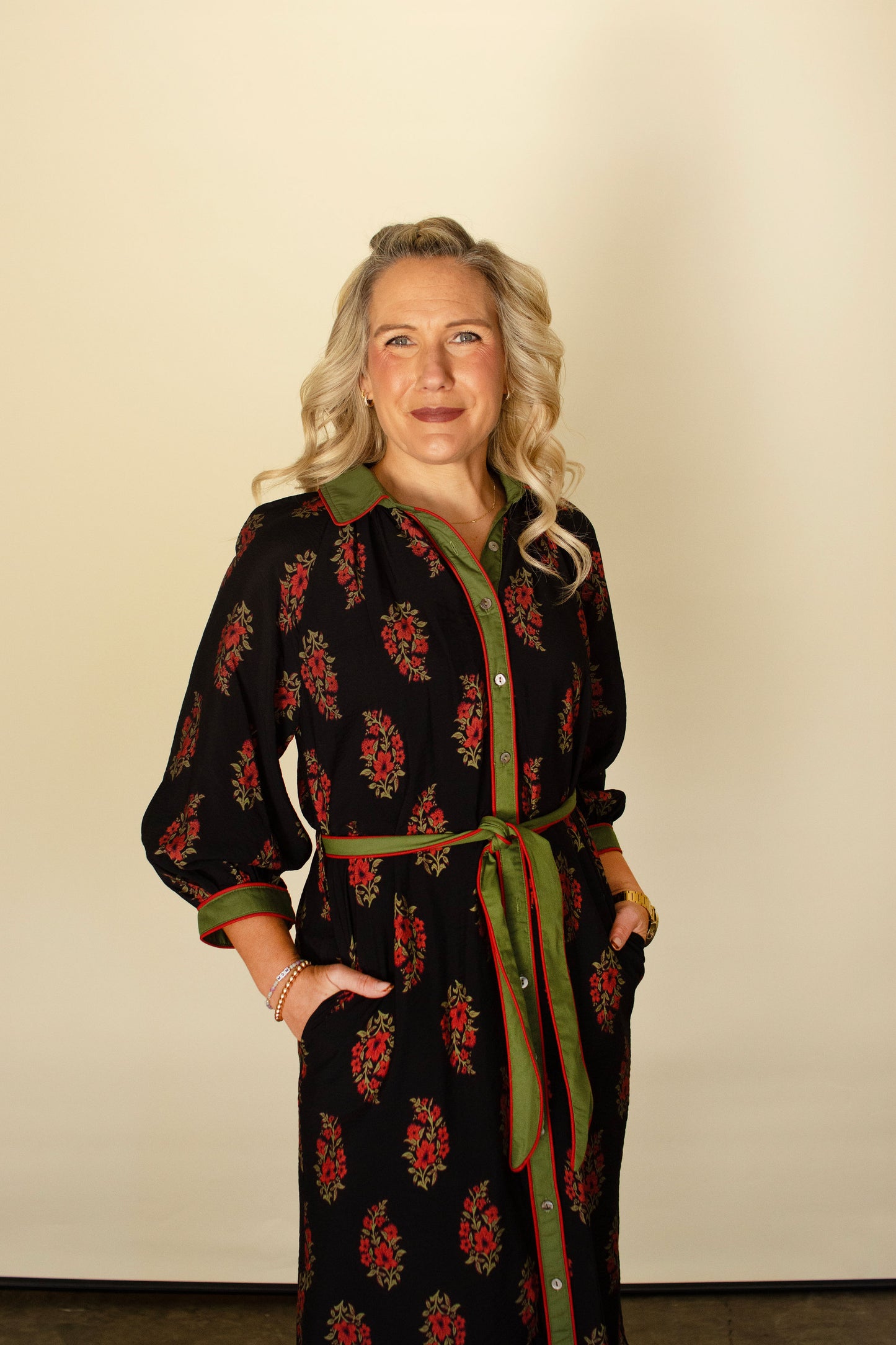 Black Midi Floral Print Dress