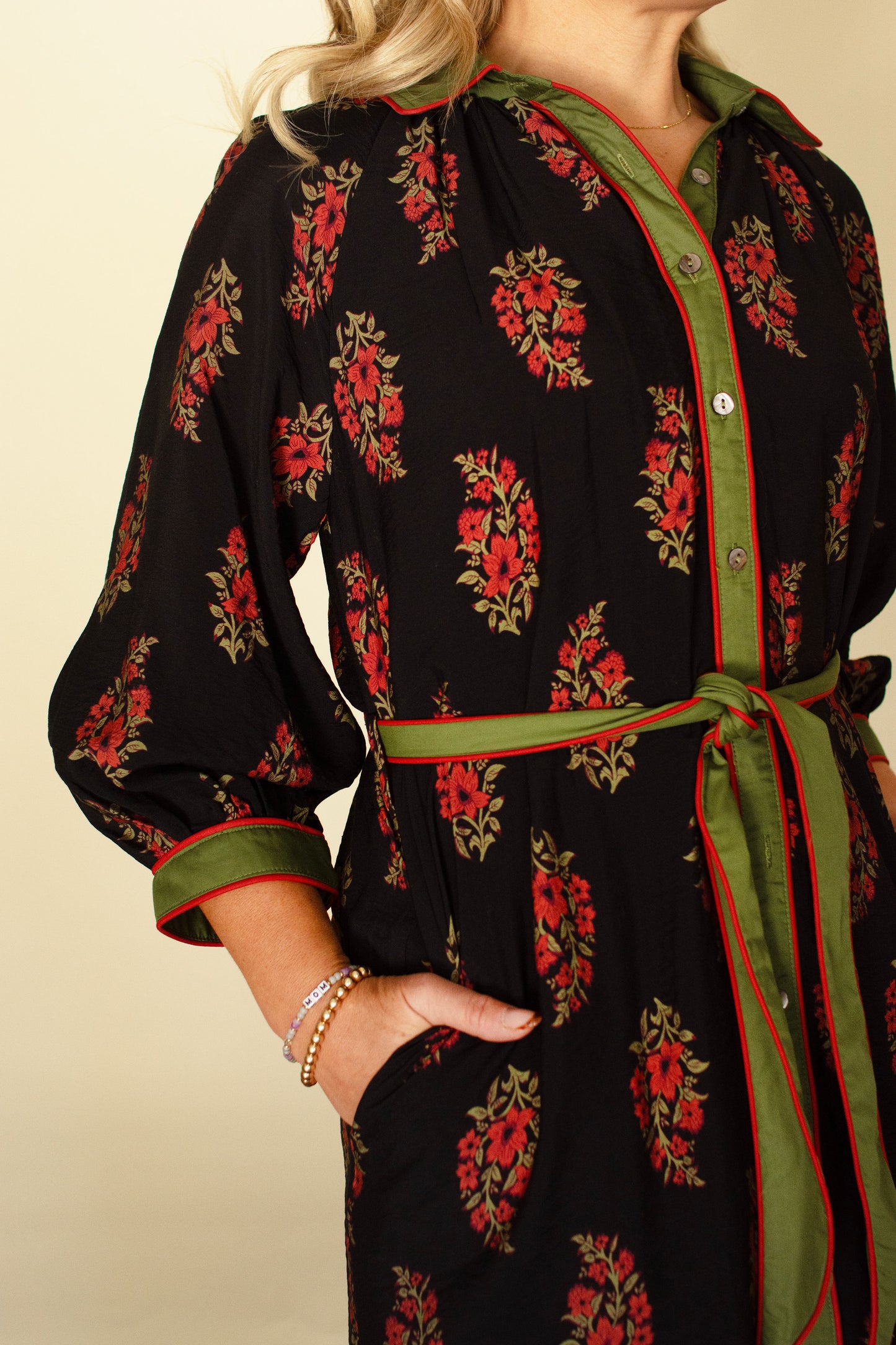 Black Midi Floral Print Dress