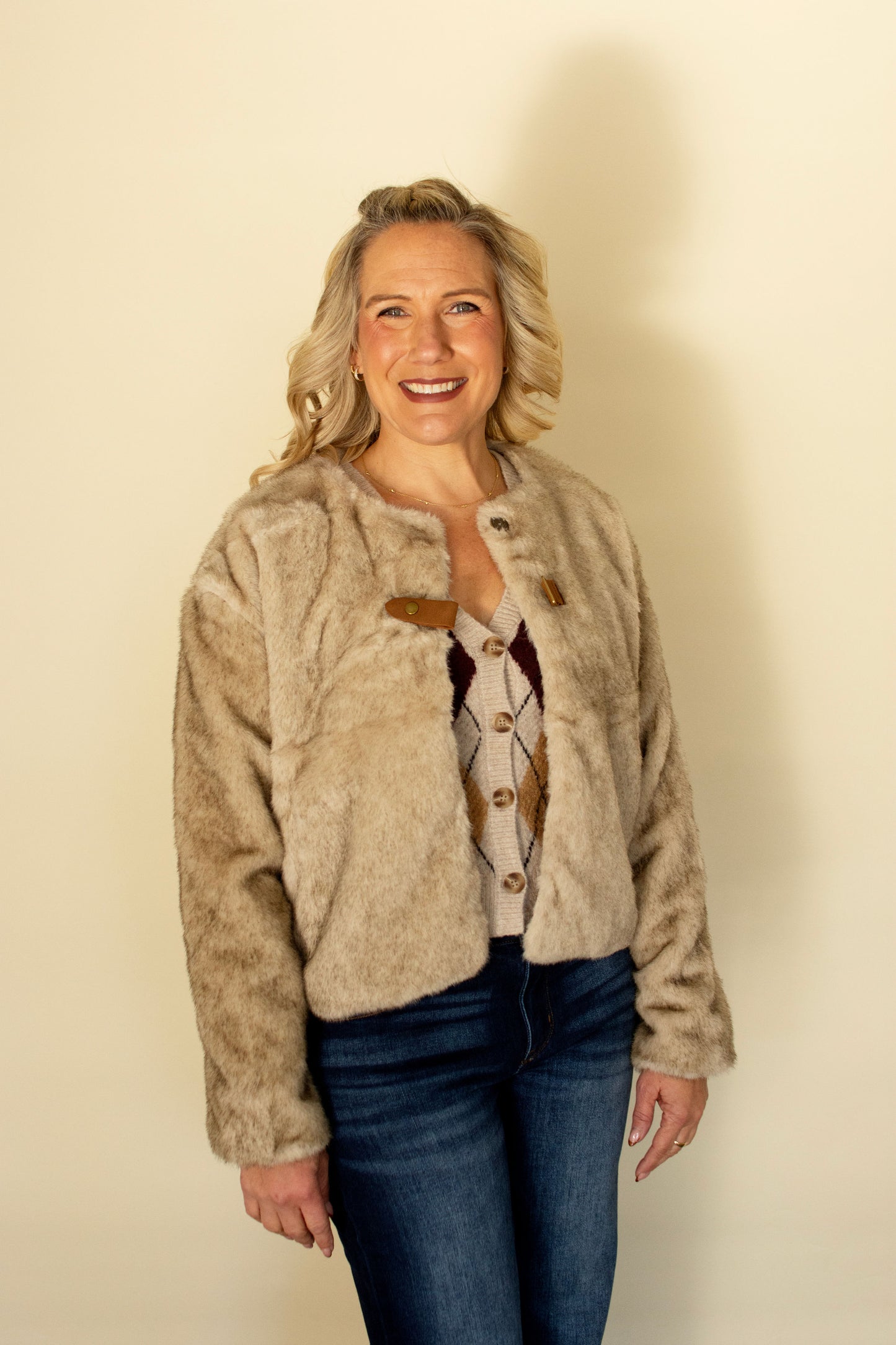 Faux Fur Round Neck Coat