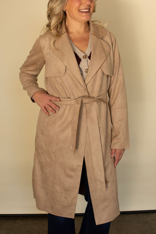 Tan Micro Suede Trench Coat