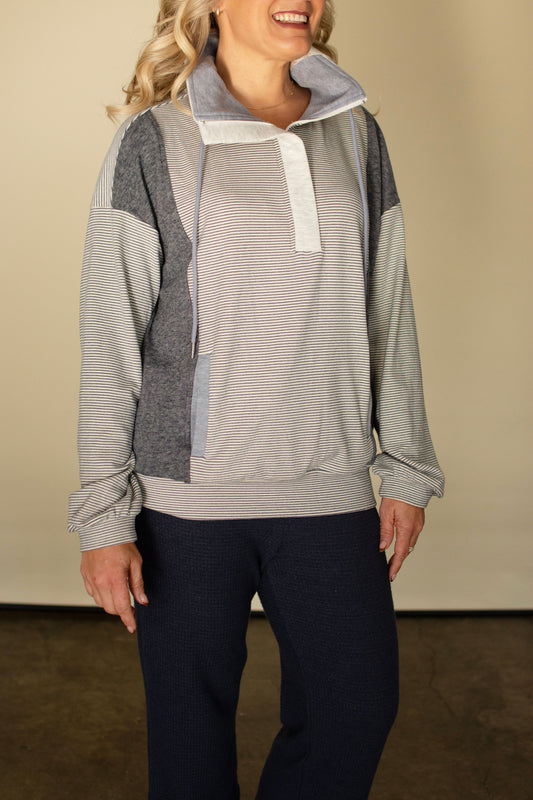 Blue Striped Half Zip Pullover