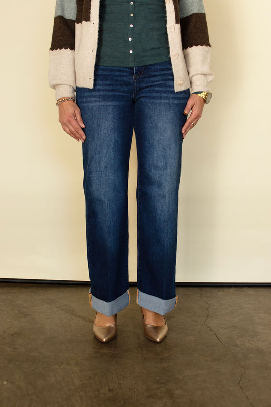RISEN Tummy Control High Rise Wide Leg Jean w/ Cuff