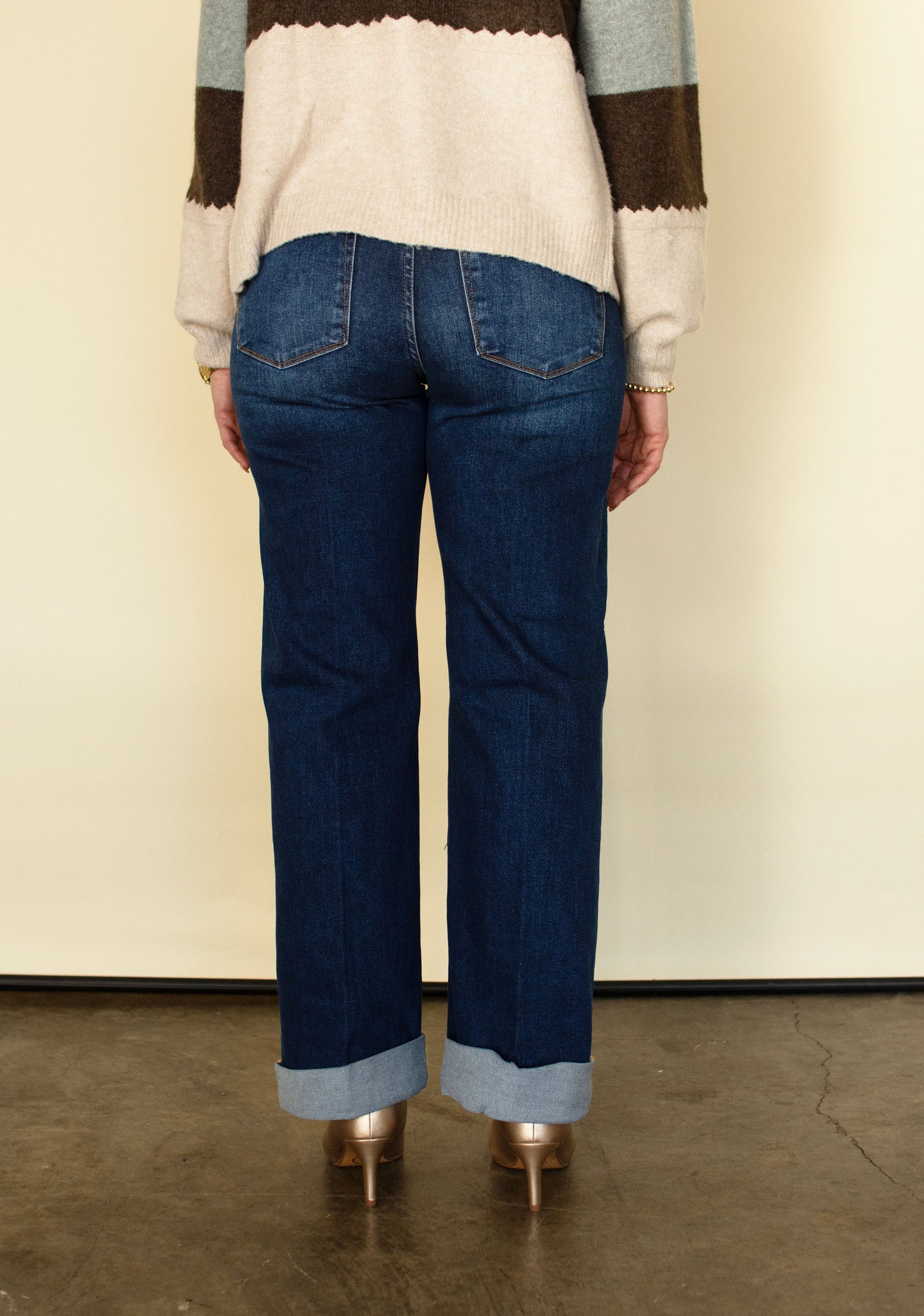 RISEN Tummy Control High Rise Wide Leg Jean w/ Cuff