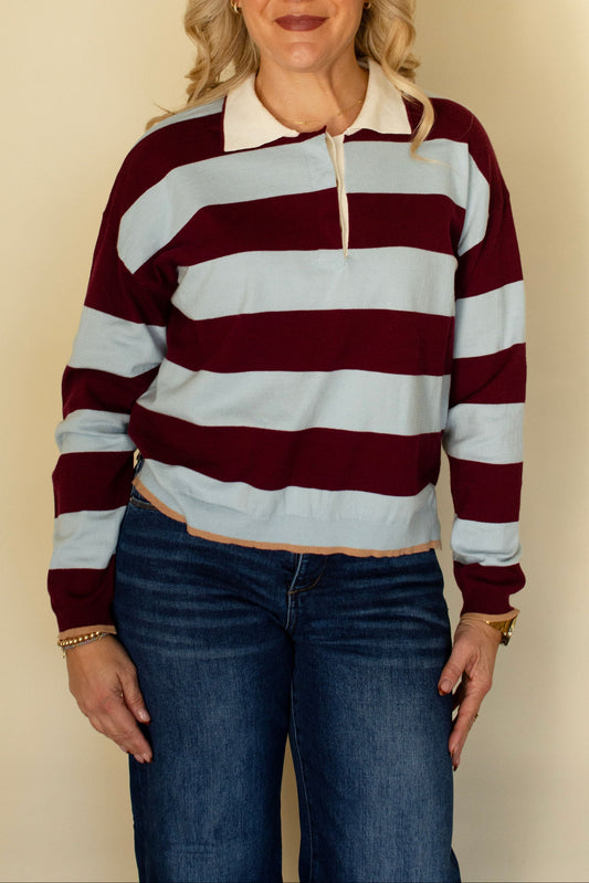 Burgundy & Blue Striped Top