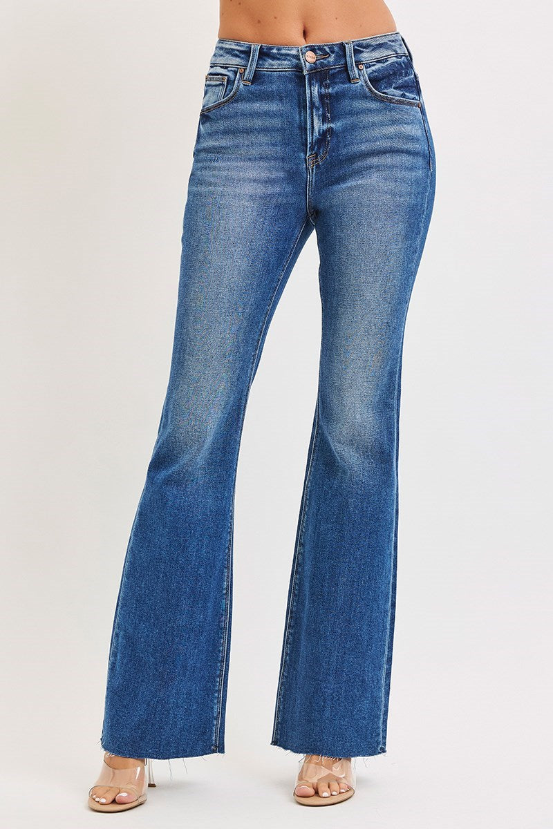RISEN High Rise Bootcut Jeans w/ Raw Hem