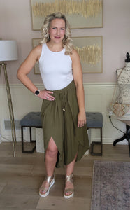 Olive High Slit Cropped Pant